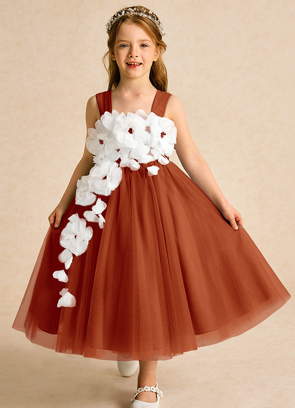 Azazie Dovey Abiti da Ragazza di Fiori Abito Principessa in Tulle Fiocco Paprika image1