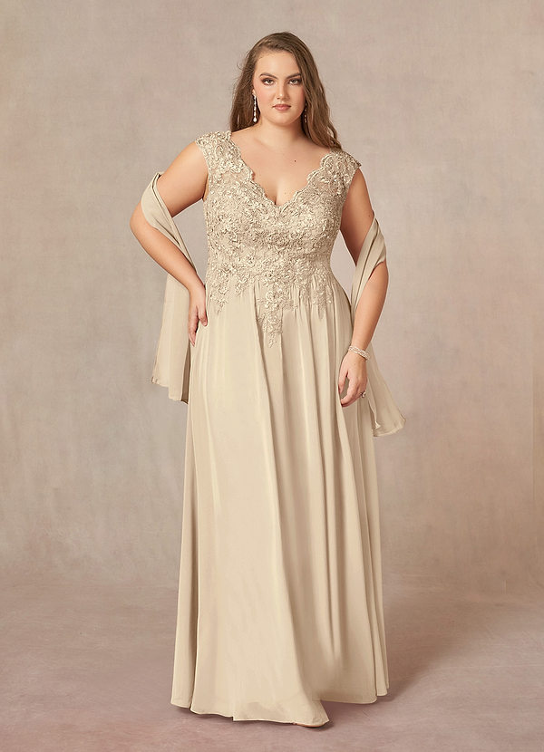 Azazie Amethyst Mother of the Brides Dresses Champagne A-Line V-Neck Sequins Chiffon Dress image1
