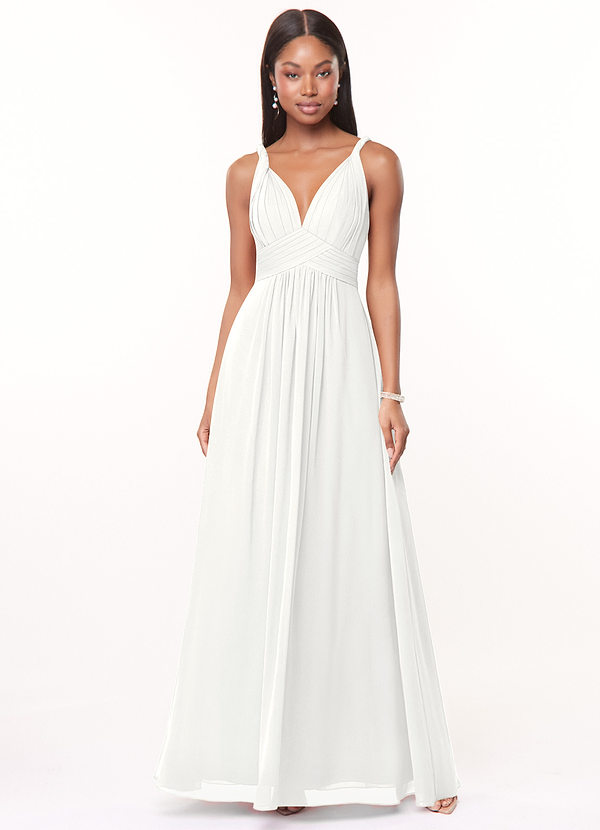 Azazie Maren Abiti da Damigella Abito A-Line in Chiffon Plissettato Bianco image1