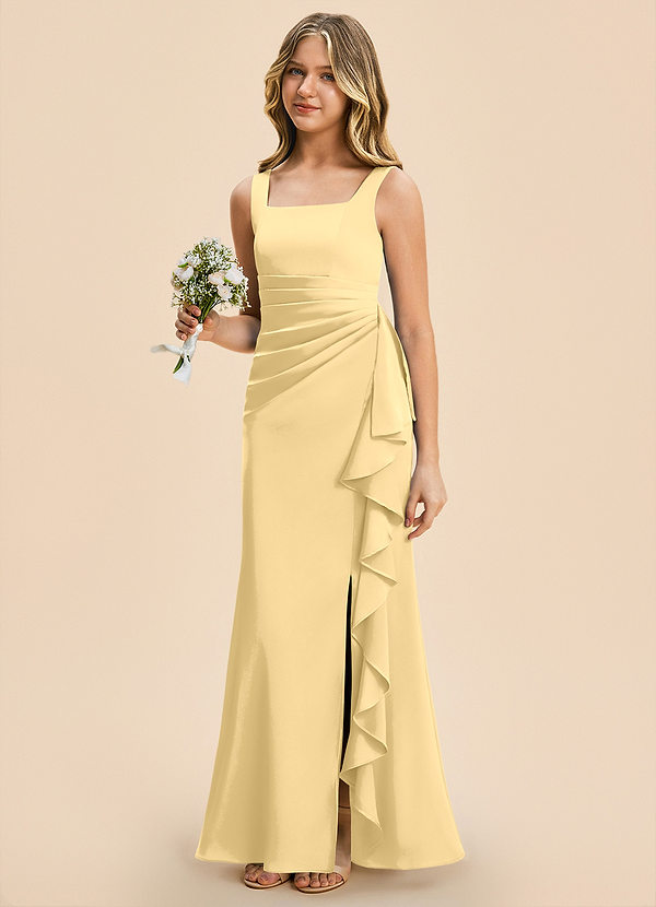Azazie Adrienne Junior Butter Sheath Pleated Stretch Satin Dress image1