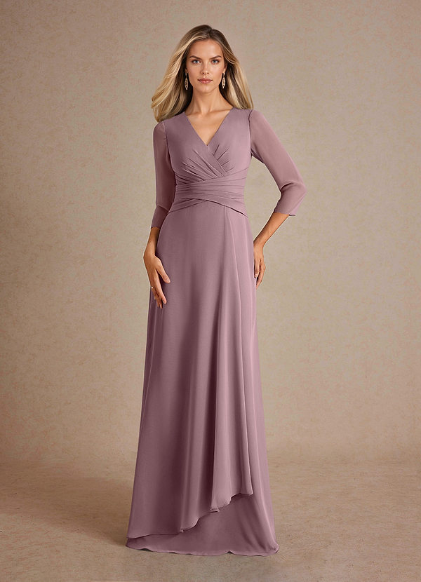 Azazie Mayfield Mother of the Brides Dresses Dusty Rose A-Line Pleated Chiffon Dress image1
