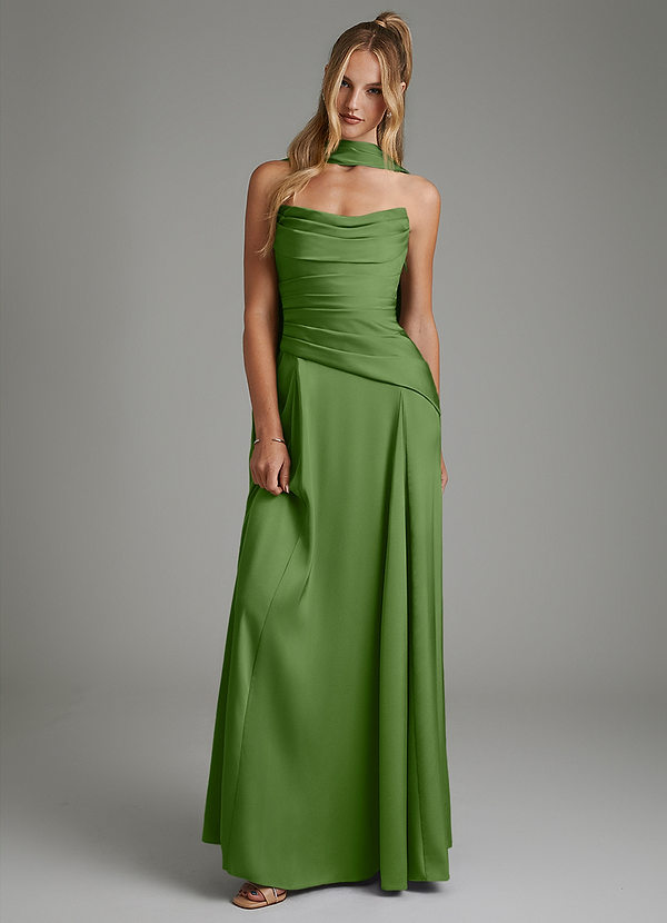 Azazie Gabriela Bridesmaid Dresses Basil A-Line Corset Stretch Satin Dress image1