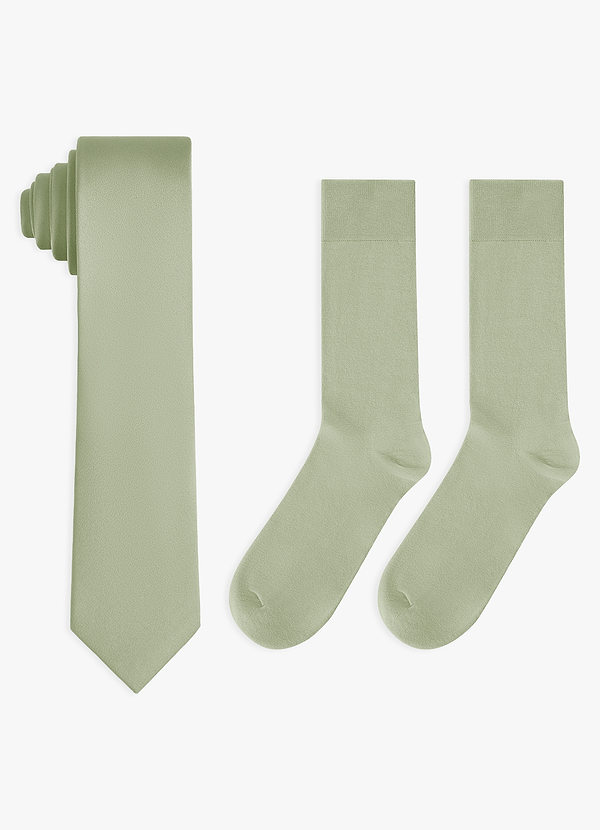 front Conjunto de corbata fina de satén elástico y calcetines de algodón a juego