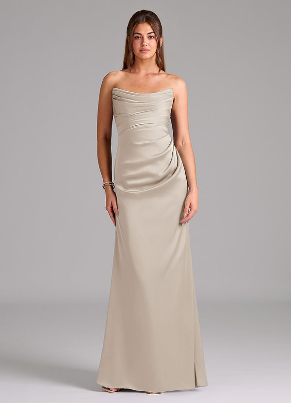 Azazie Lucille Bruidsmeisjes Jurken Converteerbaar Jurk van Stretch Satijn met Zeemeermin Strapless Vorst image1
