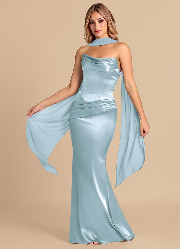 Azazie Sorrel Vestidos Dama de Honor Vestido de Azul Cielo de Satén Metálico de Corte Sirena Convertible con Corsé image1