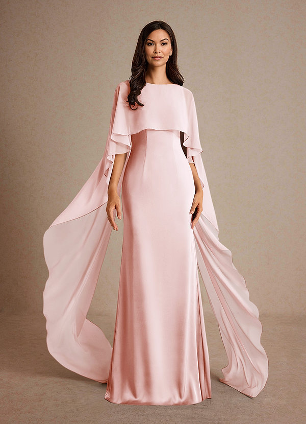 ワンピース BLUMARINE Light Pink Stretch Satin Dress Ruffled silk long dress w/rose - Blumarine - Women
