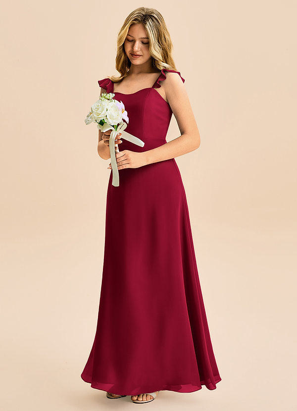 Azazie Mavie Junior Klä av A-Line i Chiffong Rynkad image1