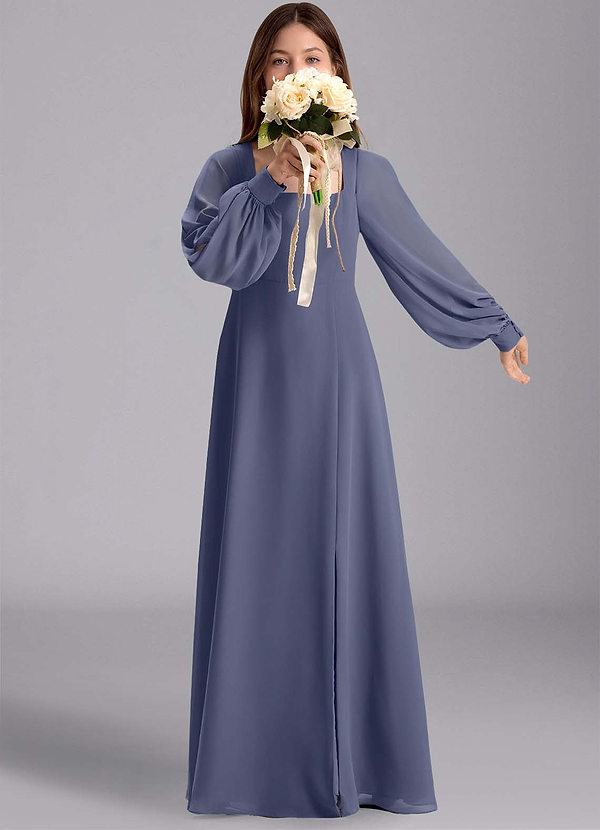 Azazie Bondi Junior Robe Trapèze en Mousseline de soie Blouson Bleu Orageux image1