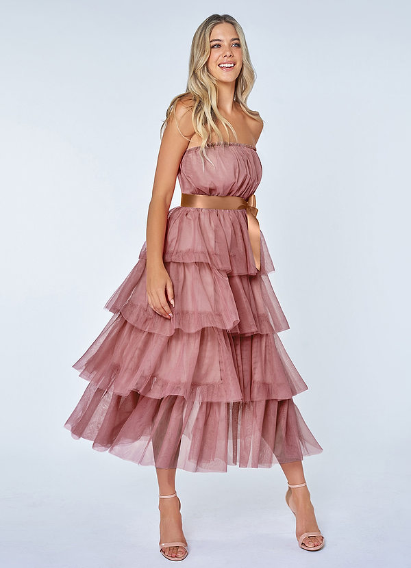 Tulle-Proof Blushing Pink Tulle Strapless Tiered Maxi Dress image1