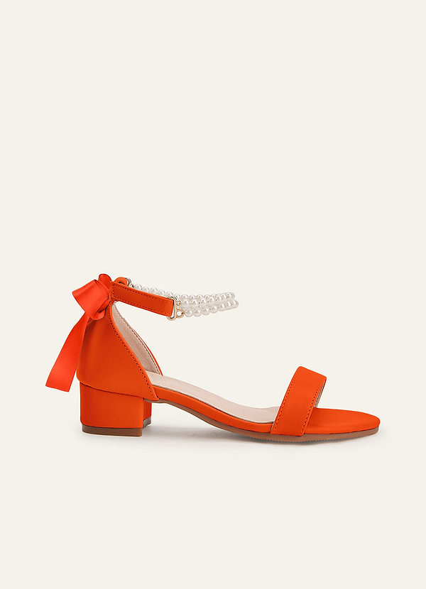 front Pearl and Bow Open Toe Girl's Block Heels for Toddler Little Big Kid