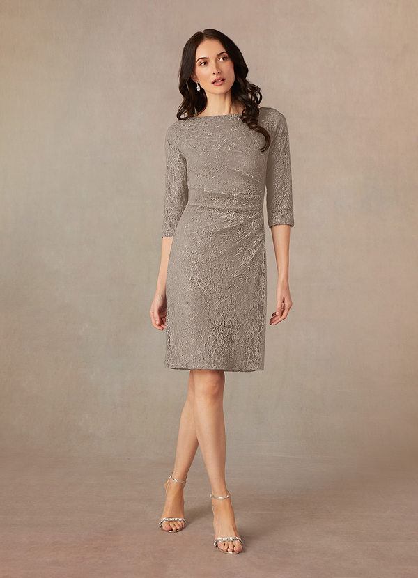 Azazie Lola Mother of the Brides Dresses Taupe Sheath Lace Dress image1