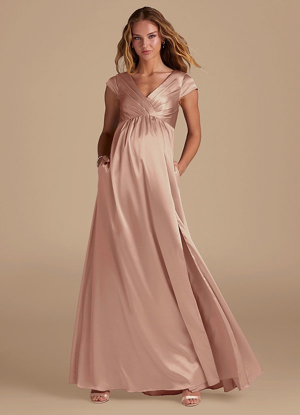 Azazie Allessia Abiti da damigella premaman Abito A-Line Raso Metallizzato Floor-Length image1