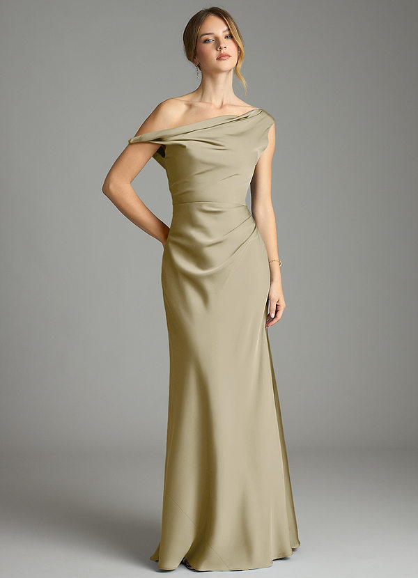 Emerson Bridesmaid Dresses Moss Green Mermaid Off the Shoulder Stretch Satin Dress image1