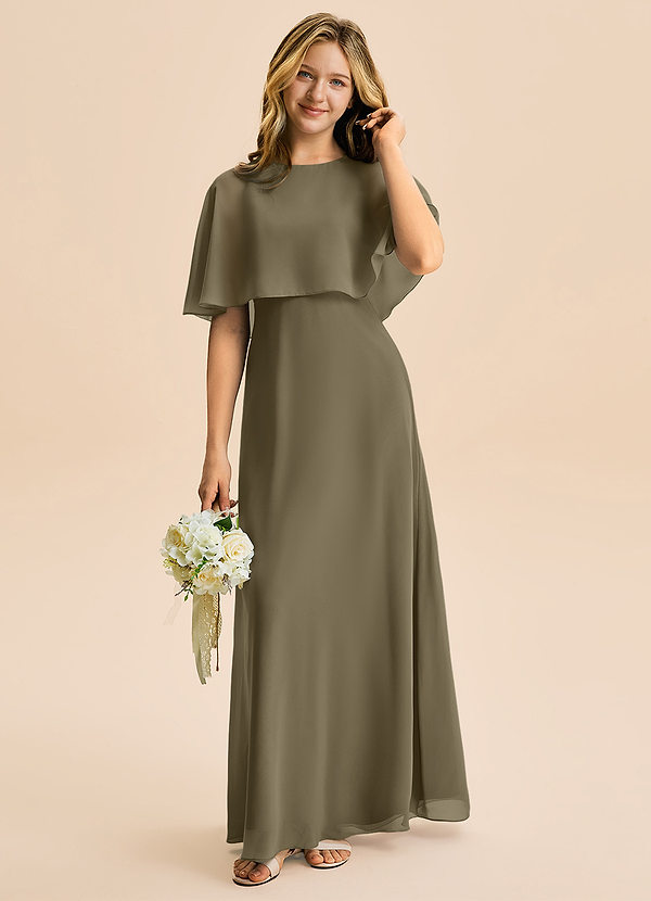 Azazie Maris Junior Vestido de Verde Sauce de Gasa de Corte en A image1