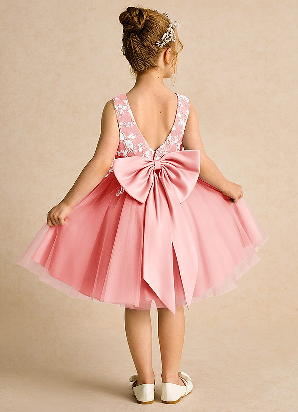 Azazie Butterfly Flower Girl Dresses Coral A-Line Lace Dress image1