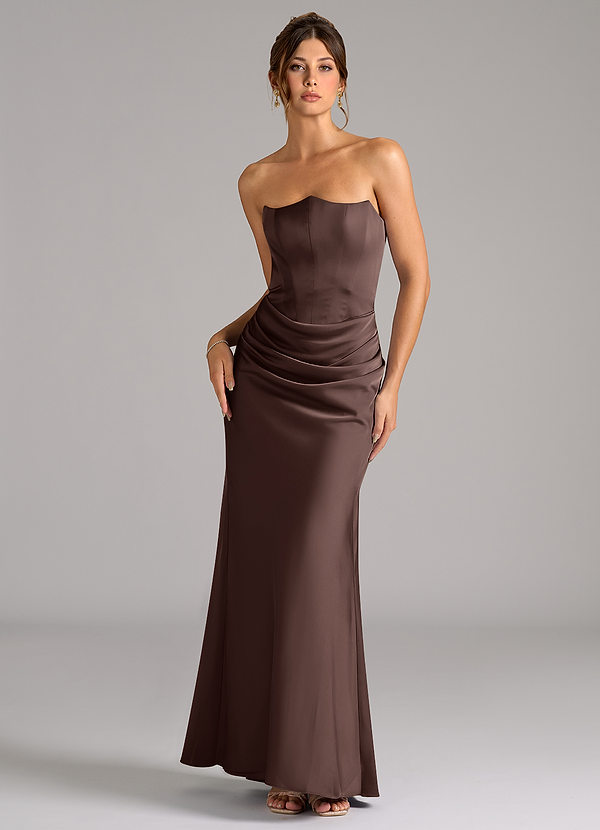 Azazie Debby Bruidsmeisjes Jurken Converteerbaar Jurk van Stretch Satijn met Zeemeermin Strapless Ganache image1