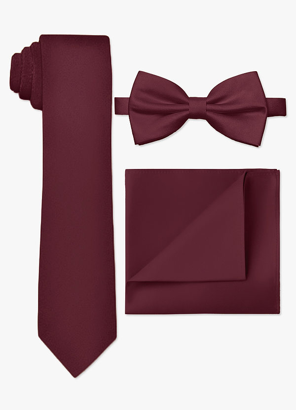 front Matte Satin Skinny Tie & Bow Tie & Pocket Square Set