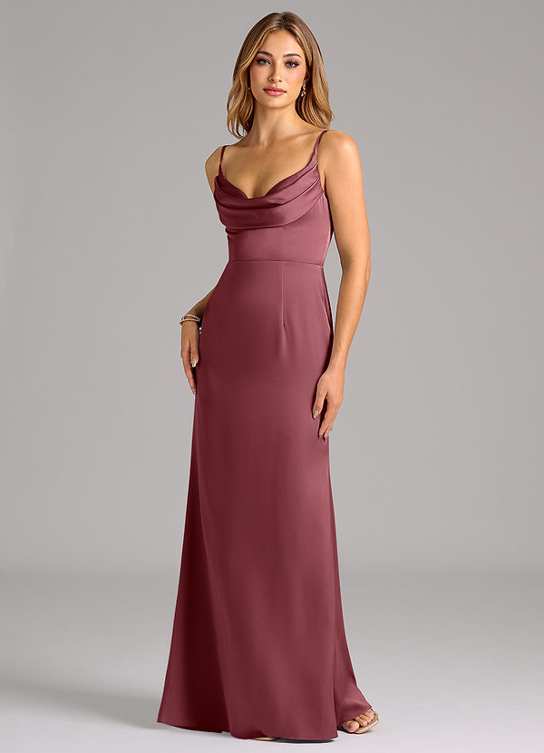 Azazie Aimee Bridesmaid Dresses Desert Rose A-Line Sweetheart Neckline Stretch Satin Dress image1