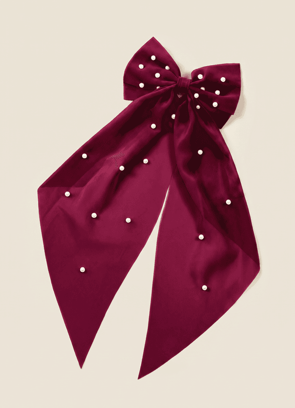 front Matching Color Chiffon Pearl Hair Bow Hair Clip