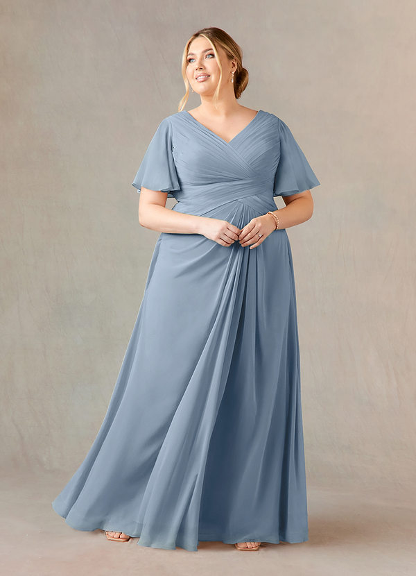 Cicinia A-Line Dusty Blue Mother Of The Bride Dress Plus Size Long Chiffon Lace Tea Length main image 1