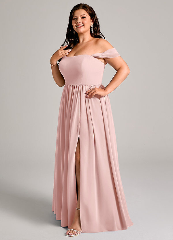 Azazie Calianna Brautjungfernkleider Wandelbar A-Linie Schulterfrei Chiffon Kleid Puderrosa image1