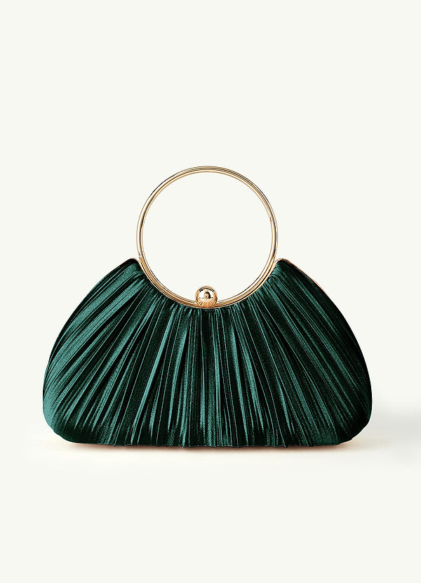 front Matching Color Metallic Satin Pleated Handbag