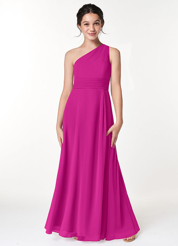 Azazie Cleo Junior Jurk van Chiffon met A-Lijn Geplooid Fuchsia image1
