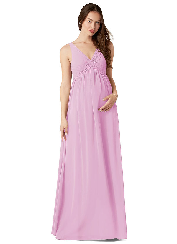 Azazie Yetta Maternity Bridesmaid Dresses A-Line V-Neck Gathered Chiffon Floor-Length Dress image1