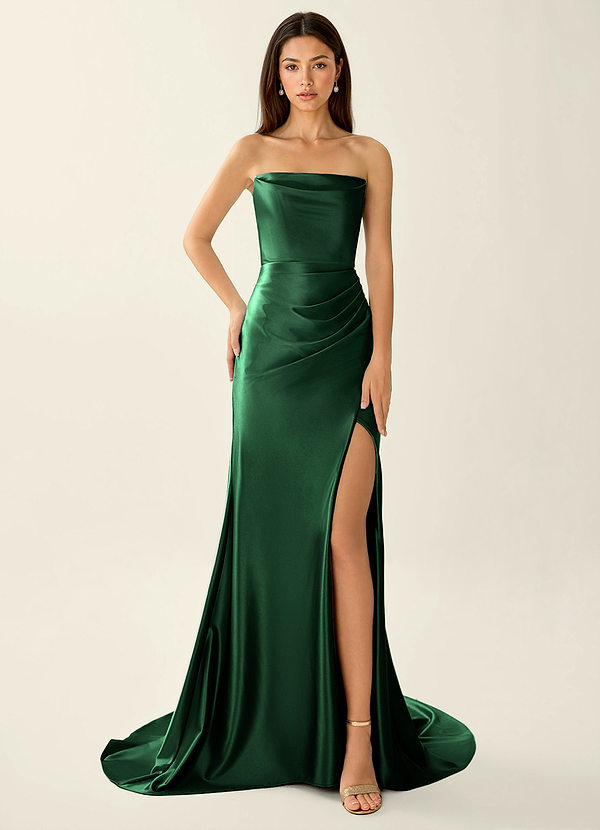 Philomena Dark Green Corset Stretch Satin Mermaid Prom Dress image1