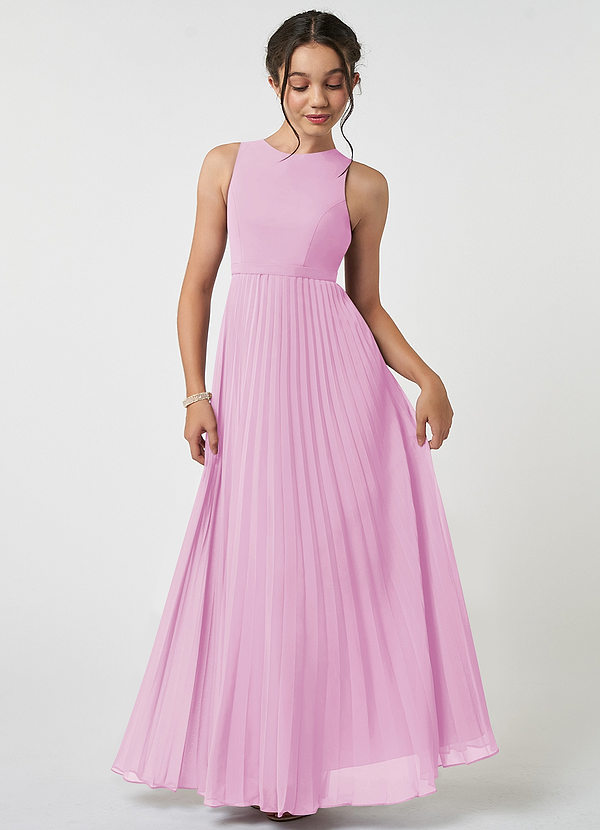 Azazie Lindie Junior Robe Trapèze en Mousseline de soie Plissée Rose Bonbon image1