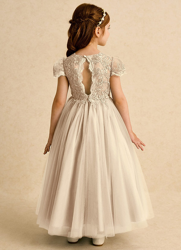 Azazie Puff Flower Girl Dresses Champagne Ball-Gown Lace Tulle Dress image1
