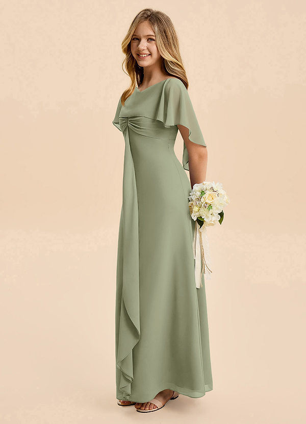 Azazie Selena Junior Pistachio A-Line Ruched Chiffon Dress image1