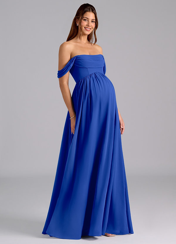 Azazie Saige Maternity Bridesmaid Dresses A-Line Pleated Chiffon Floor-Length Dress image1