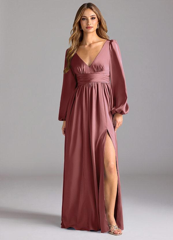 Azazie Norah Robes Demoiselle d'honneur Robe Trapèze en Satin extensible Améthyste image1