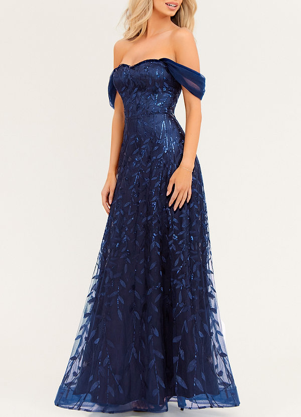 front Sparkly Darling Navy Blue Sequin Maxi Dress