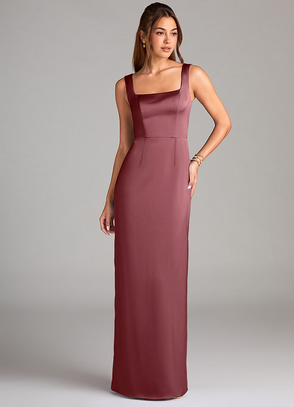 Azazie Flori Bridesmaid Dresses Desert Rose Sheath Side Slit Stretch Satin Dress image1
