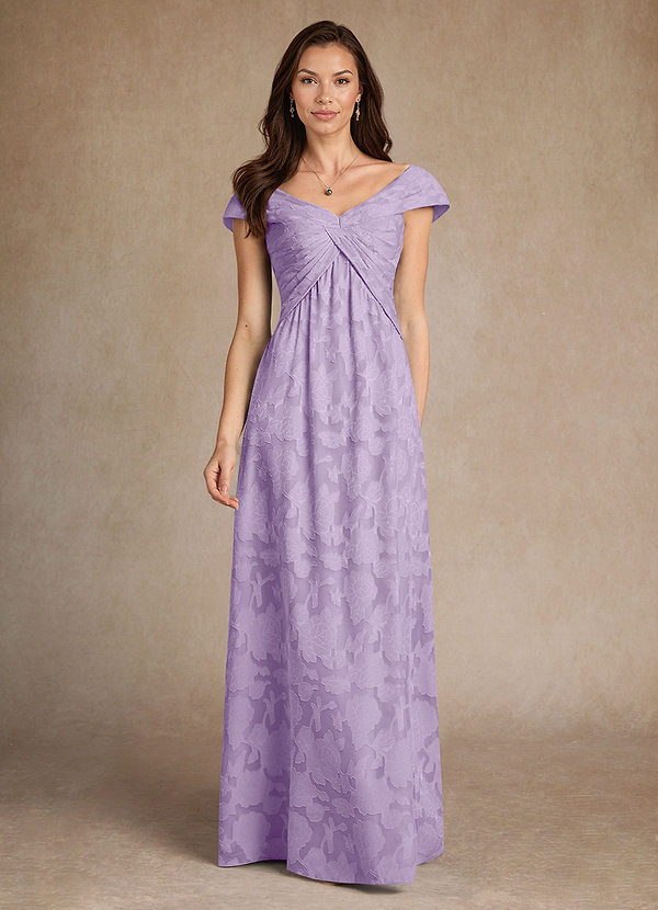 Azazie Myrtle 신부의 어머니 드레스 A라인 주름진 플로럴 번아웃 플로어 길이 드레스 image1