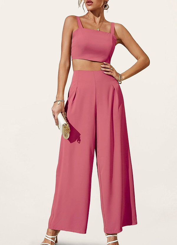 front Perfect Pick Rose Pink Two-Piece Wide-Leg Jumpsuit