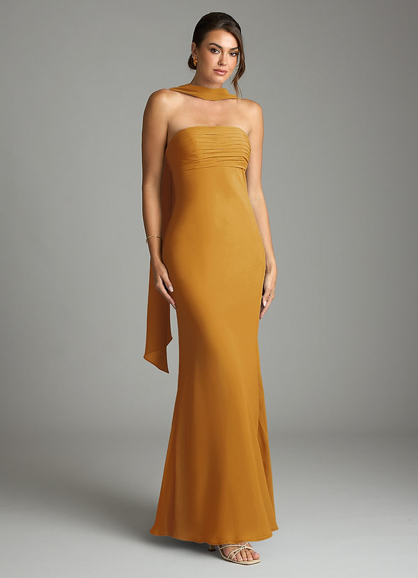 Azazie Saylor Brudtärneklänningar Klä av Sjöjungfru i Chiffong Axelbandslös Knäck image1