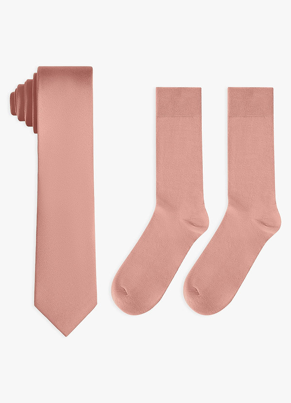 front Conjunto de corbata fina de satén elástico y calcetines de algodón a juego