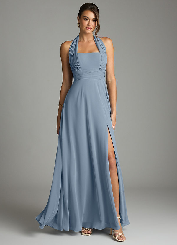 Azazie Tamira Suknie dla druhen Linia A Pofałdowany Szyfon Do ziemi Sukienka image1