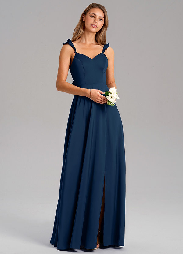 Azazie Everett Vestidos Dama de Honor Vestido de Azul Marino Oscuro de Satén Elástico de Corte en A image1