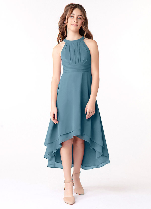 Azazie Linna Vestido de Bermudas de Gasa/ Chiffon de Acampanado con Plisado image1