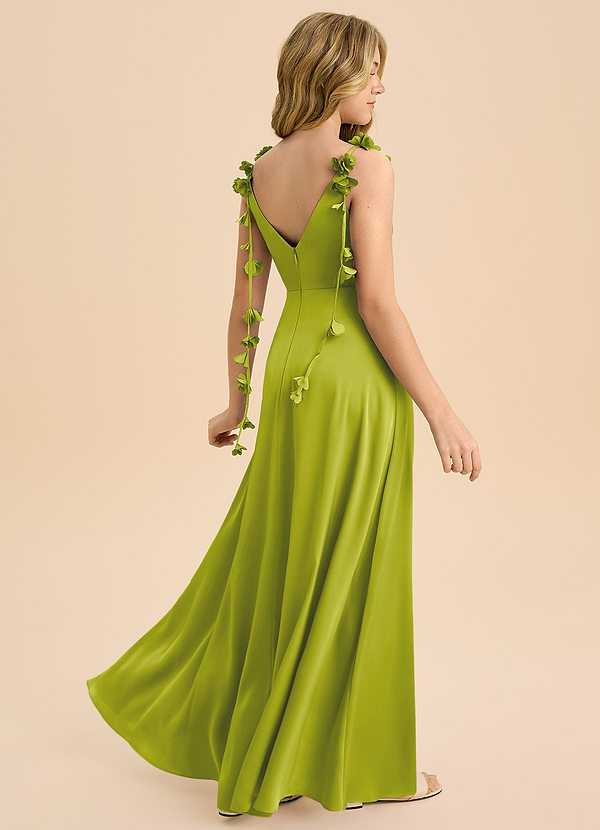 Azazie Gumdrop Junior Lemongrass Empire Pleated Stretch Satin Dress image1