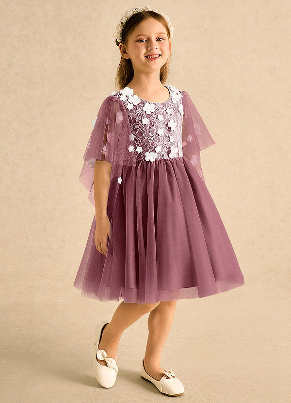 Azazie Mollie Flower Girl Dresses Desert Rose A-Line Lace Tulle Dress image1
