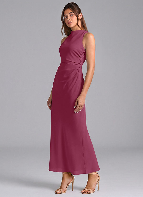 Azazie Evadne Brautjungfernkleider Etui Plissee Chiffon Kleid Maulbeerrot image1