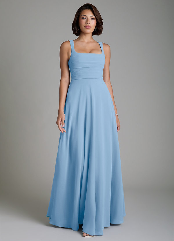 Azazie Azaria Abiti da Damigella Abito A-Line in Chiffon Corsetto Azzurro Polvere image1