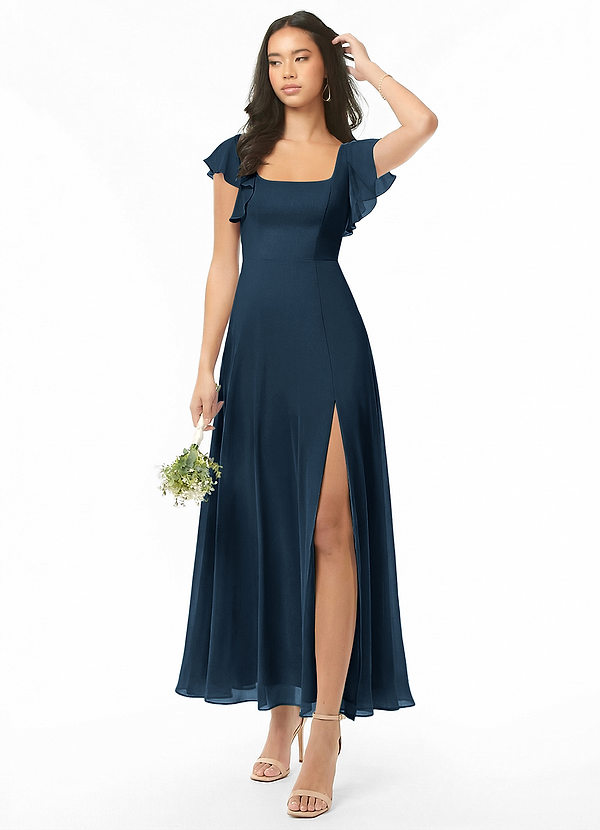 Azazie Bondi Bridesmaid Dresses Dark Navy A-Line Ruched Chiffon Dress image1
