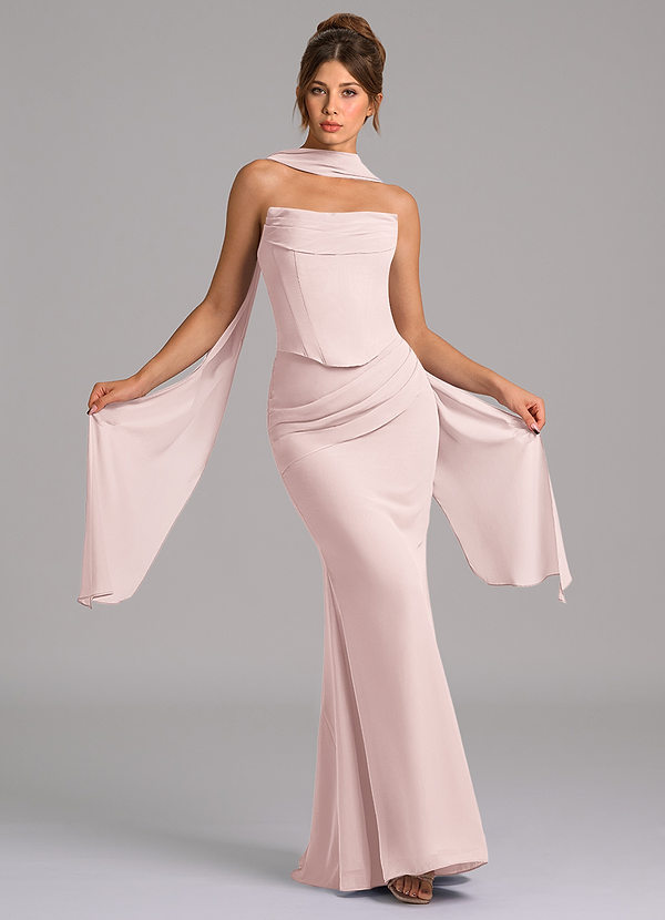 Azazie Sorrel Vestidos Dama de Honor Vestido de Rosa Rubor de Gasa de Corte Sirena con Corsé image1