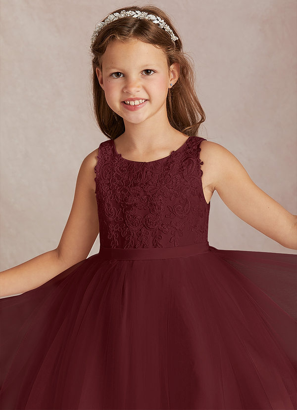 Azazie Calla Flower Girl Dresses Cabernet Ball-Gown Lace Tulle Dress image1